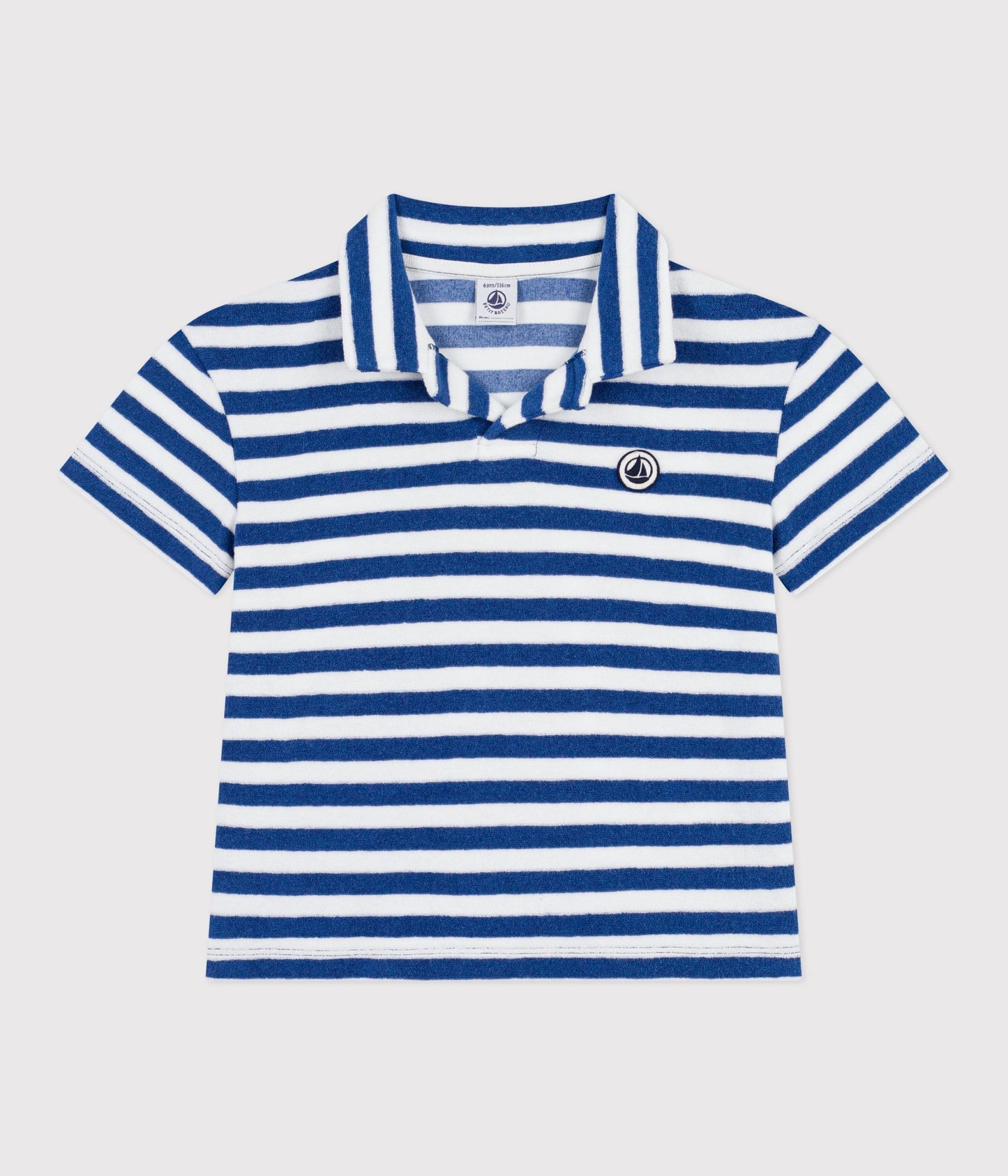 T-shirt i bomuldsfrotté - Hvid/Blå striber