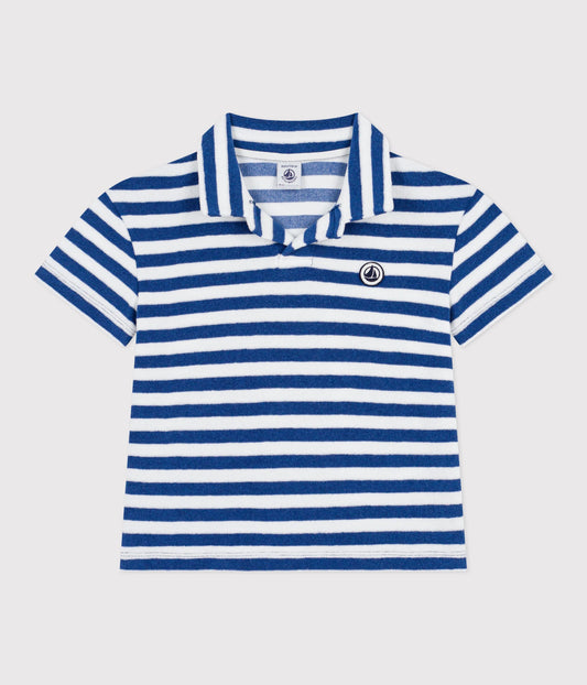 T-shirt i bomuldsfrotté - Hvid/Blå striber