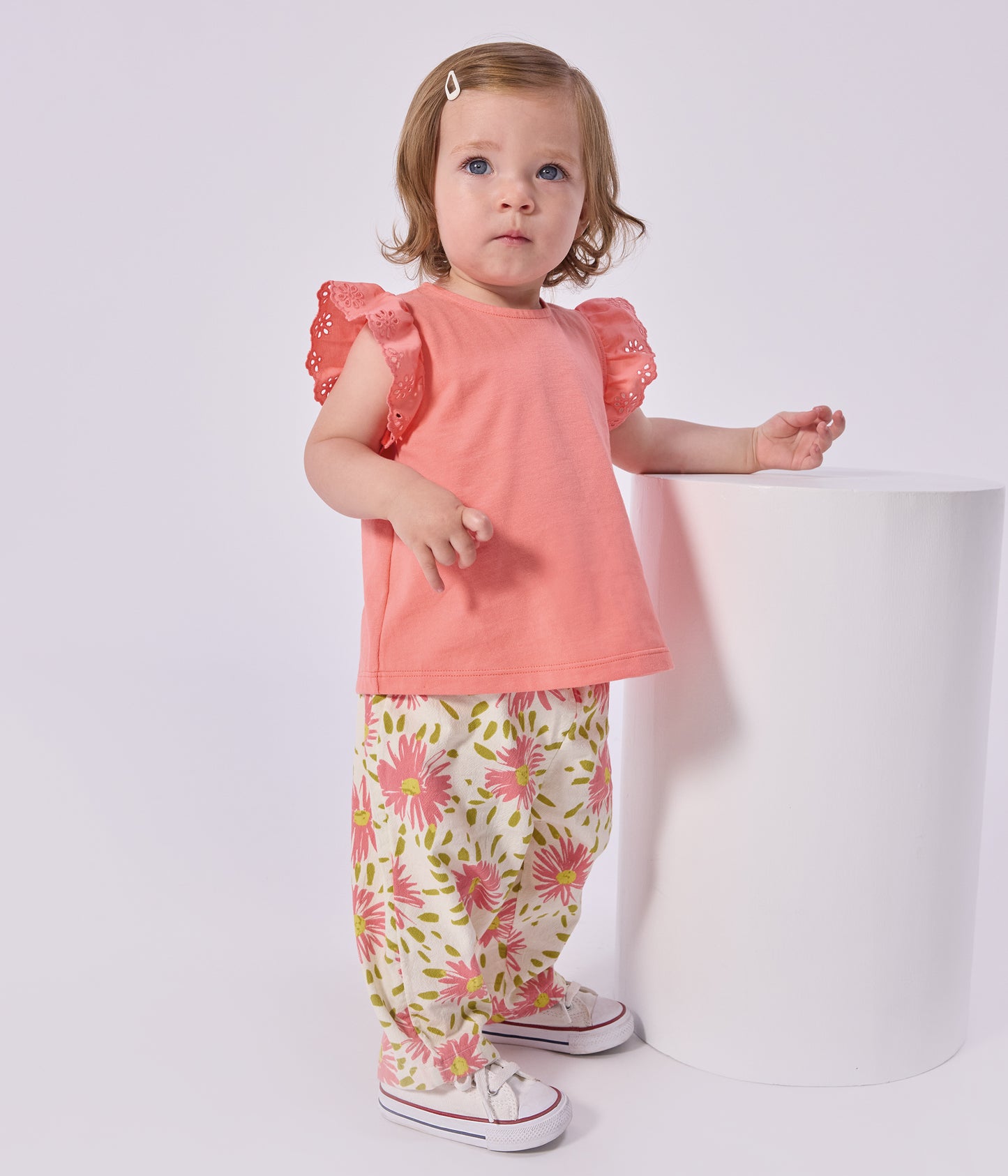 Løse bomuldsbukser til baby - Blomstertryk