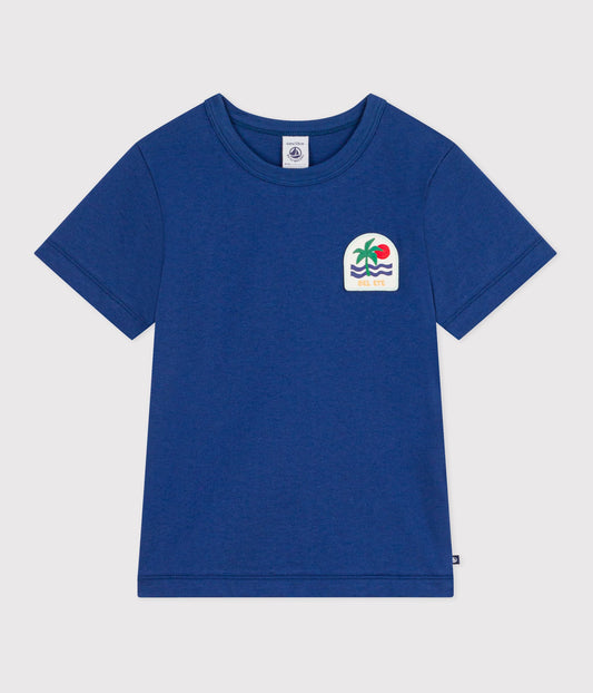 T-shirt til drenge - blå med logo på brystet