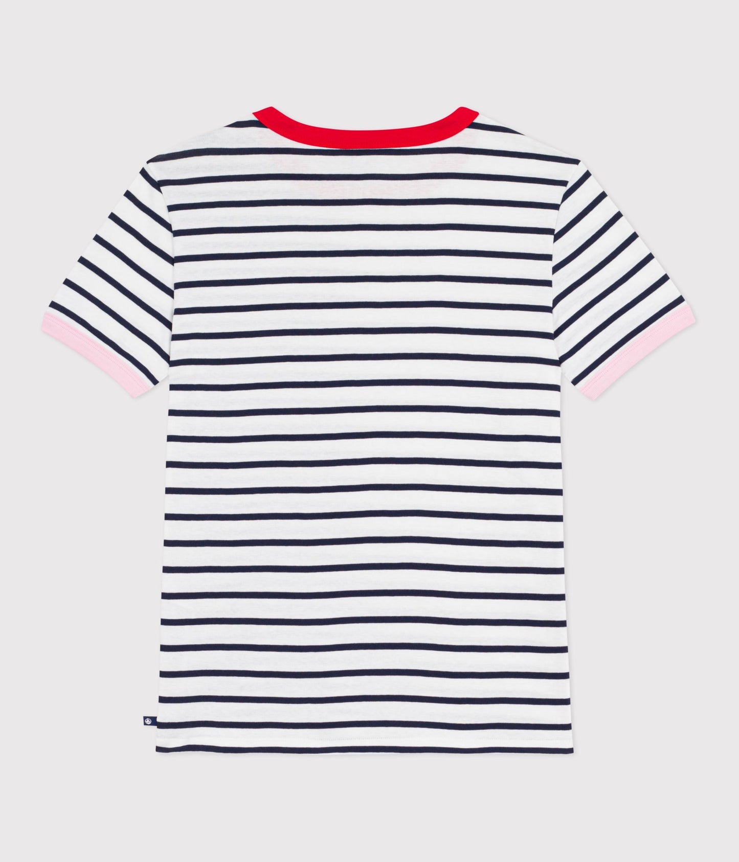 T-shirt med striber og rød krave til kvinder