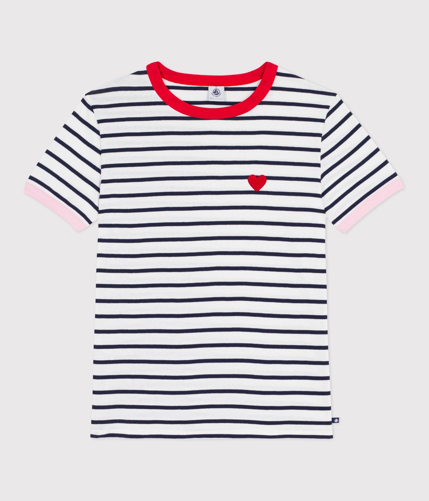 T-shirt med striber og rød krave til kvinder