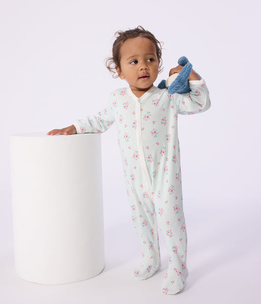 Bomuldspyjamas med fødder - Blomster