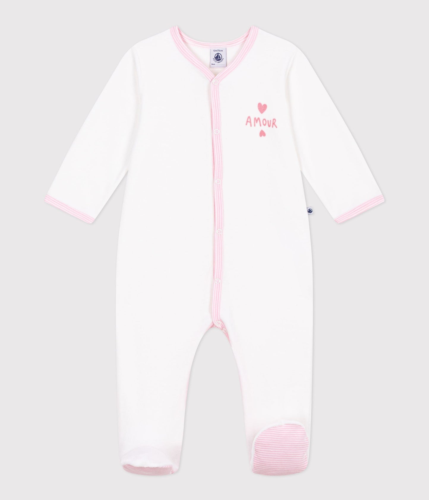 Ensfarvet velour-pyjamas i hvid/lyserød strib