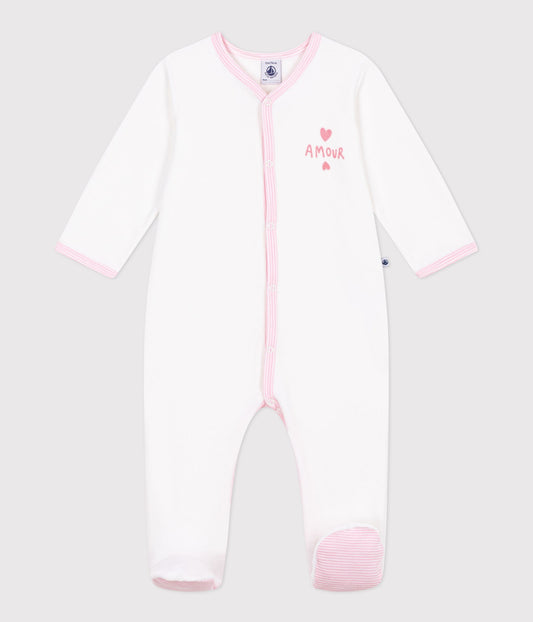 Ensfarvet velour-pyjamas i hvid/lyserød strib