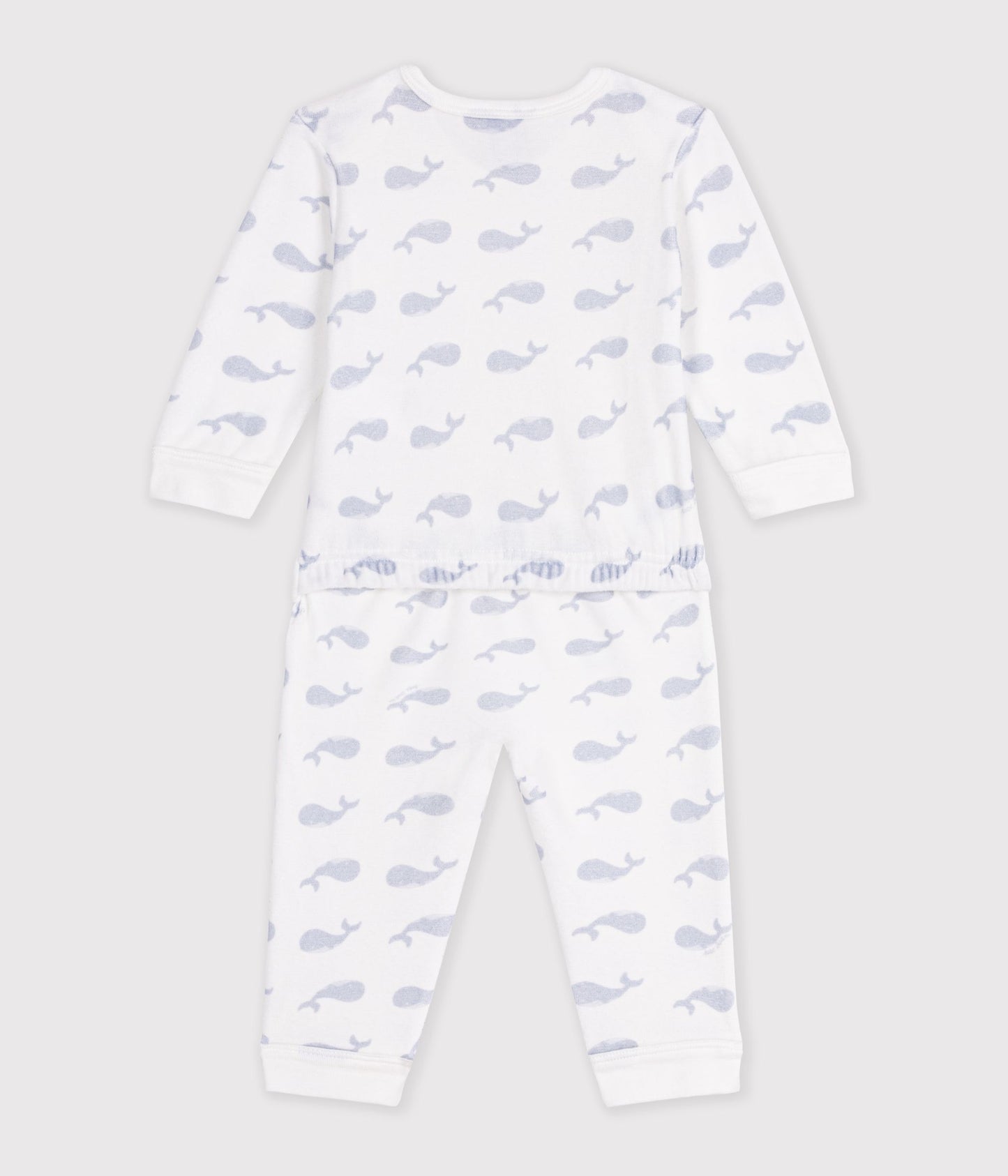 Pyjamas uden fødder i velour med hvalprint - MARSHMALLOW/POLAIRE