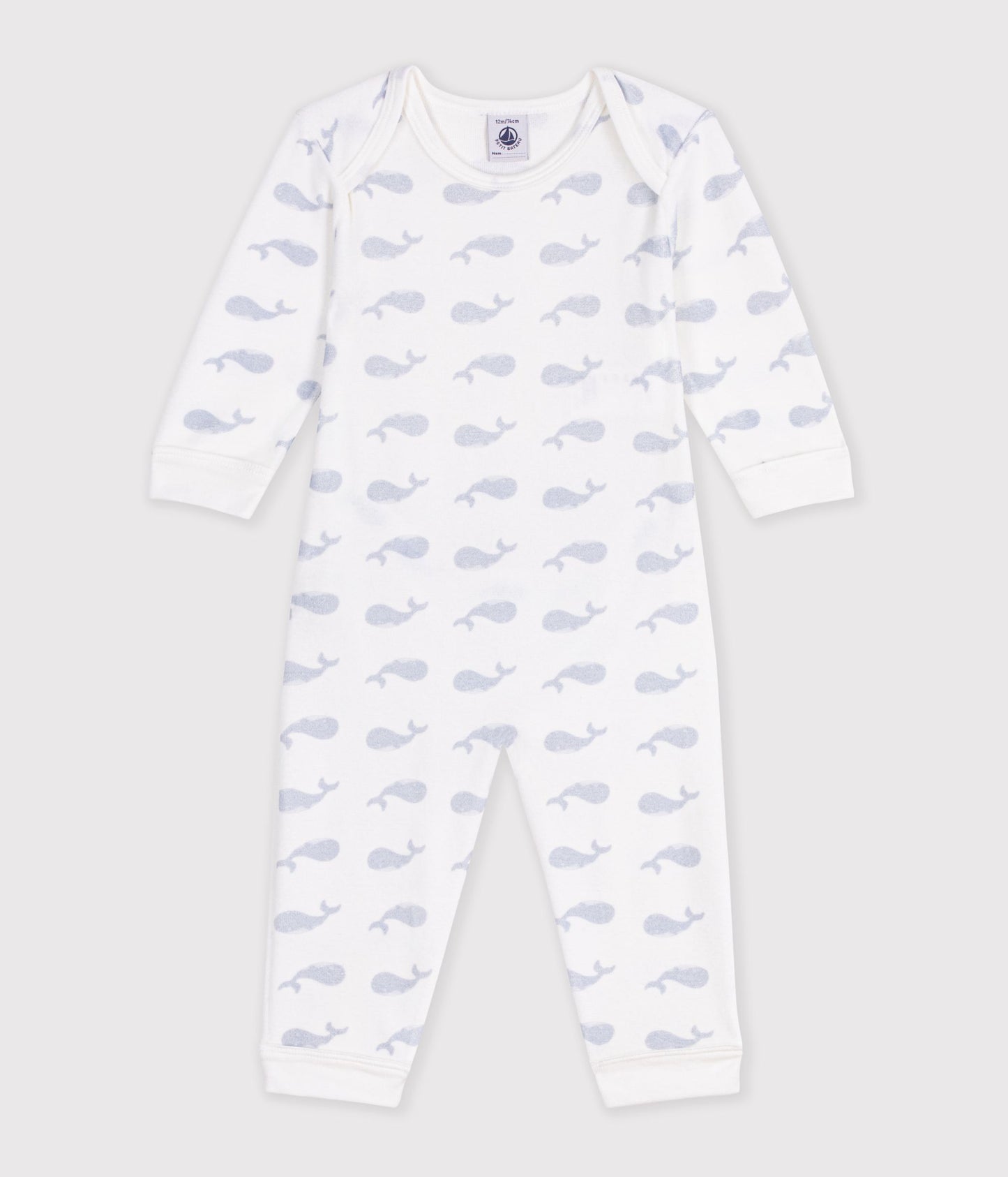 Pyjamas uden fødder i velour med hvalprint - MARSHMALLOW/POLAIRE