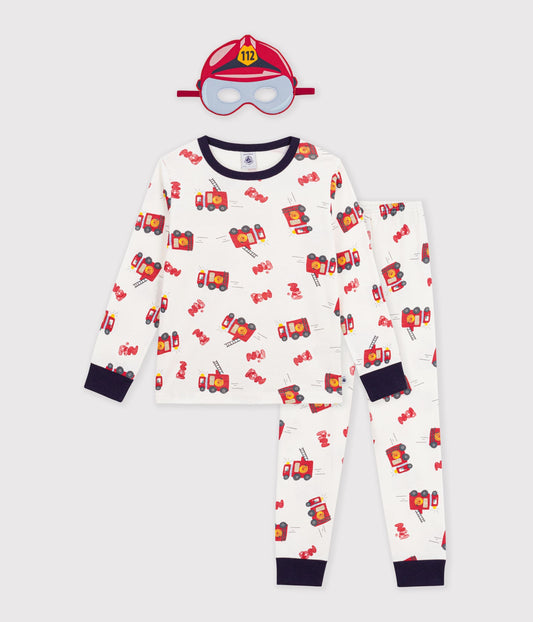 Langærmet pyjamas med brandbiler og maske
