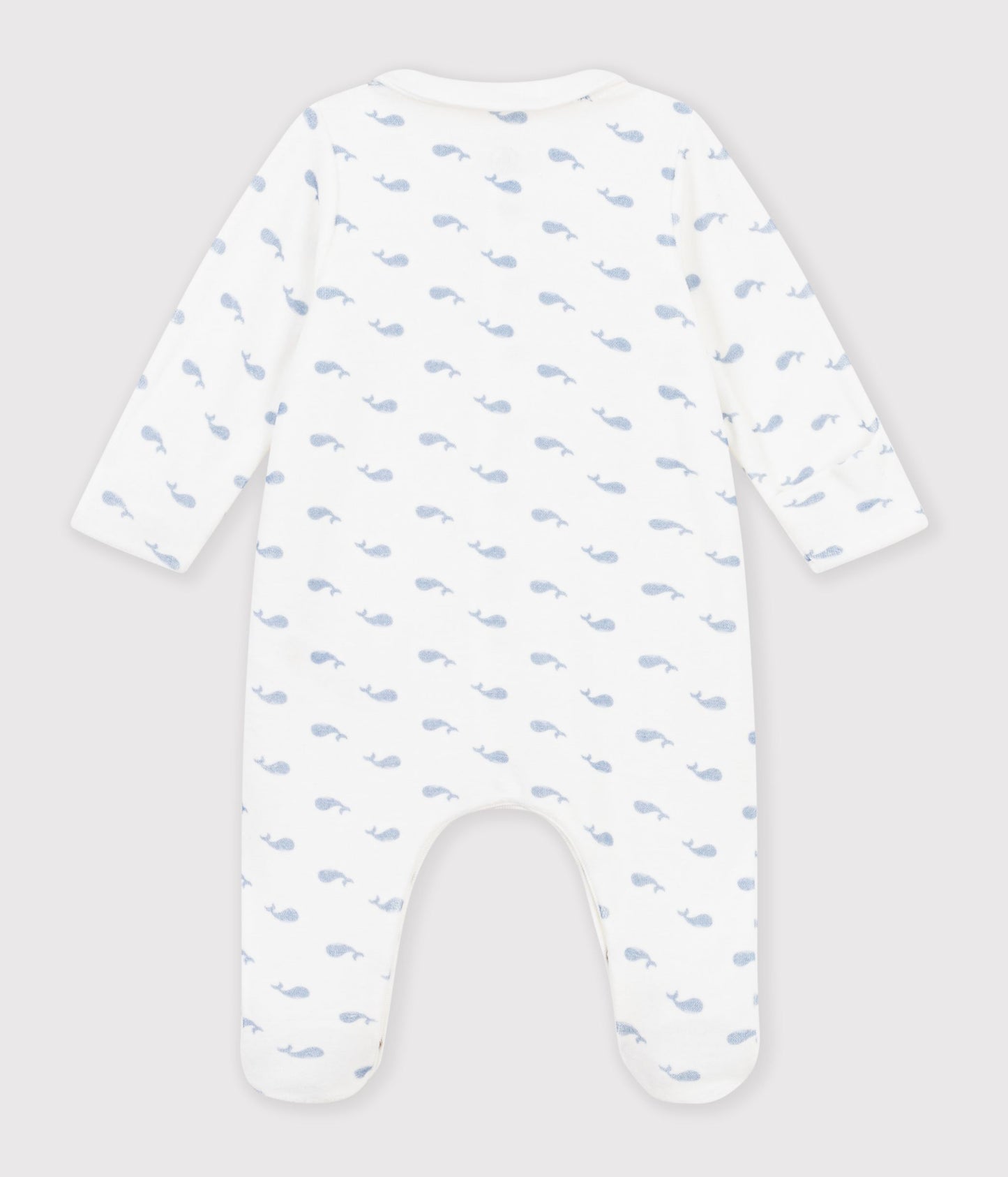 Pyjamas i velour hvalprint - MARSHMALLOW/RIVIERA