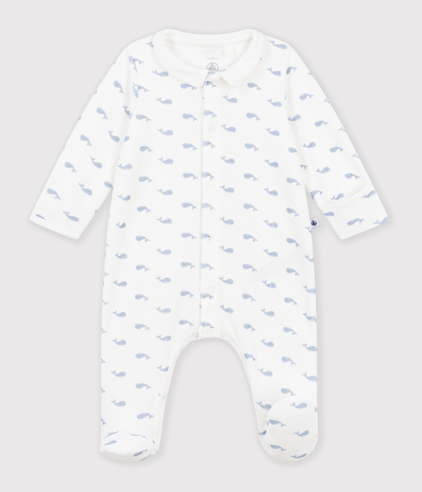 Pyjamas i velour hvalprint - MARSHMALLOW/RIVIERA