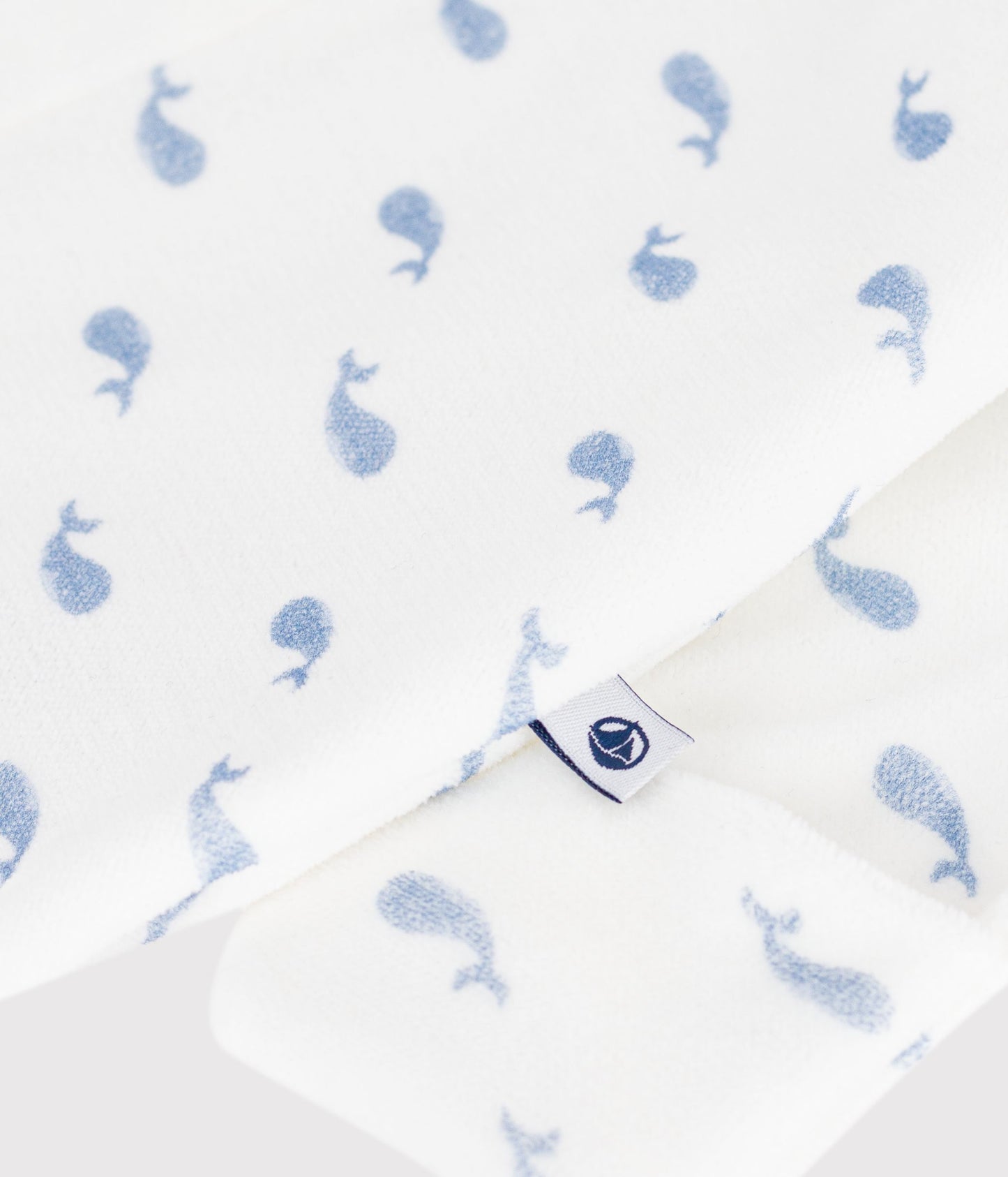 Pyjamas i velour hvalprint - MARSHMALLOW/RIVIERA