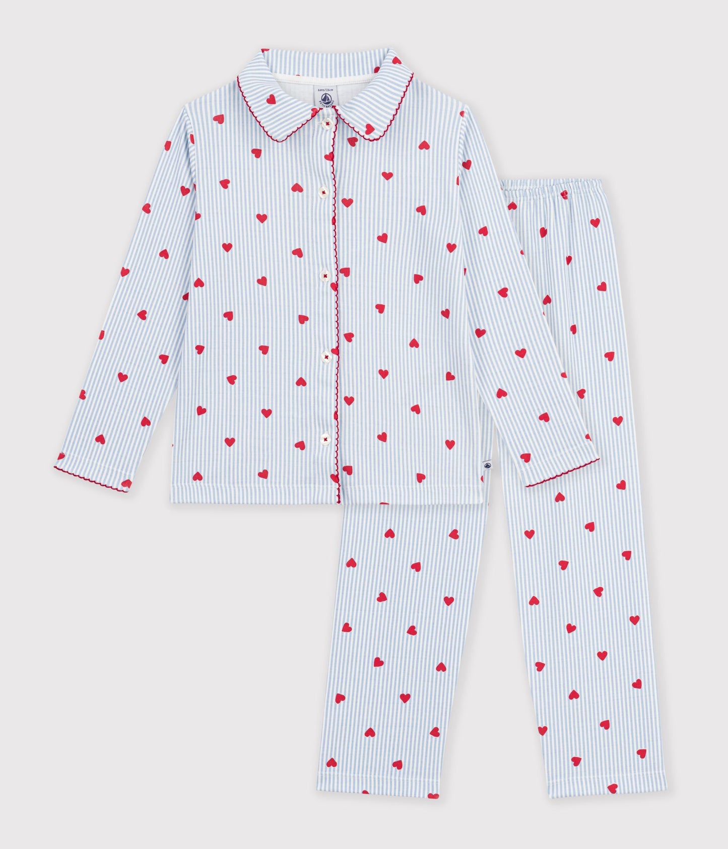 Pyjamas til piger - Blåstribet/røde hjerter