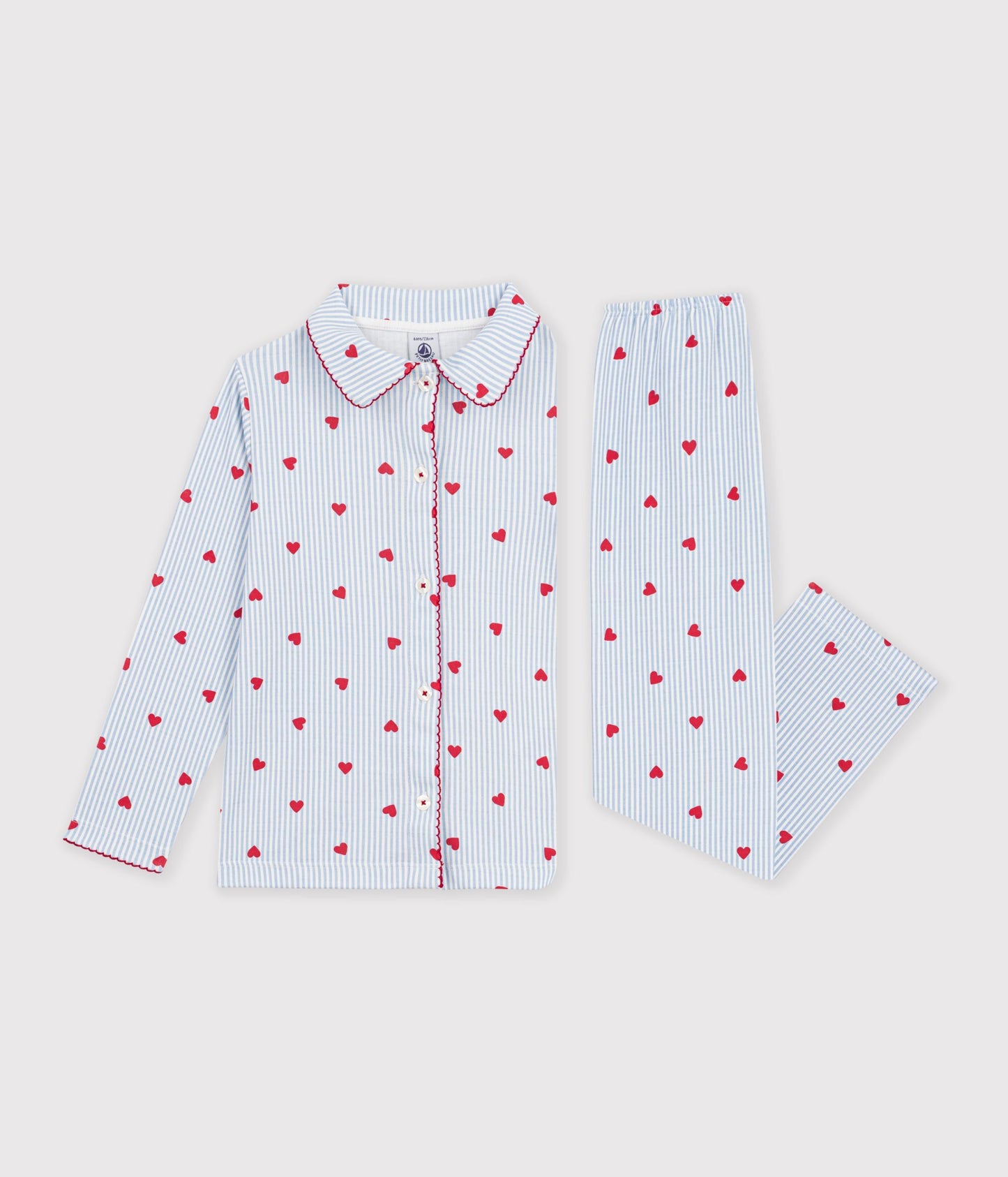 Pyjamas til piger - Blåstribet/røde hjerter