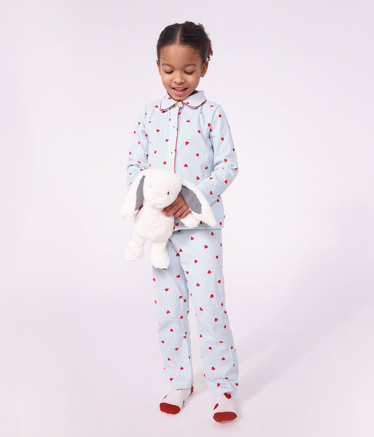 Pyjamas til piger - Blåstribet/røde hjerter