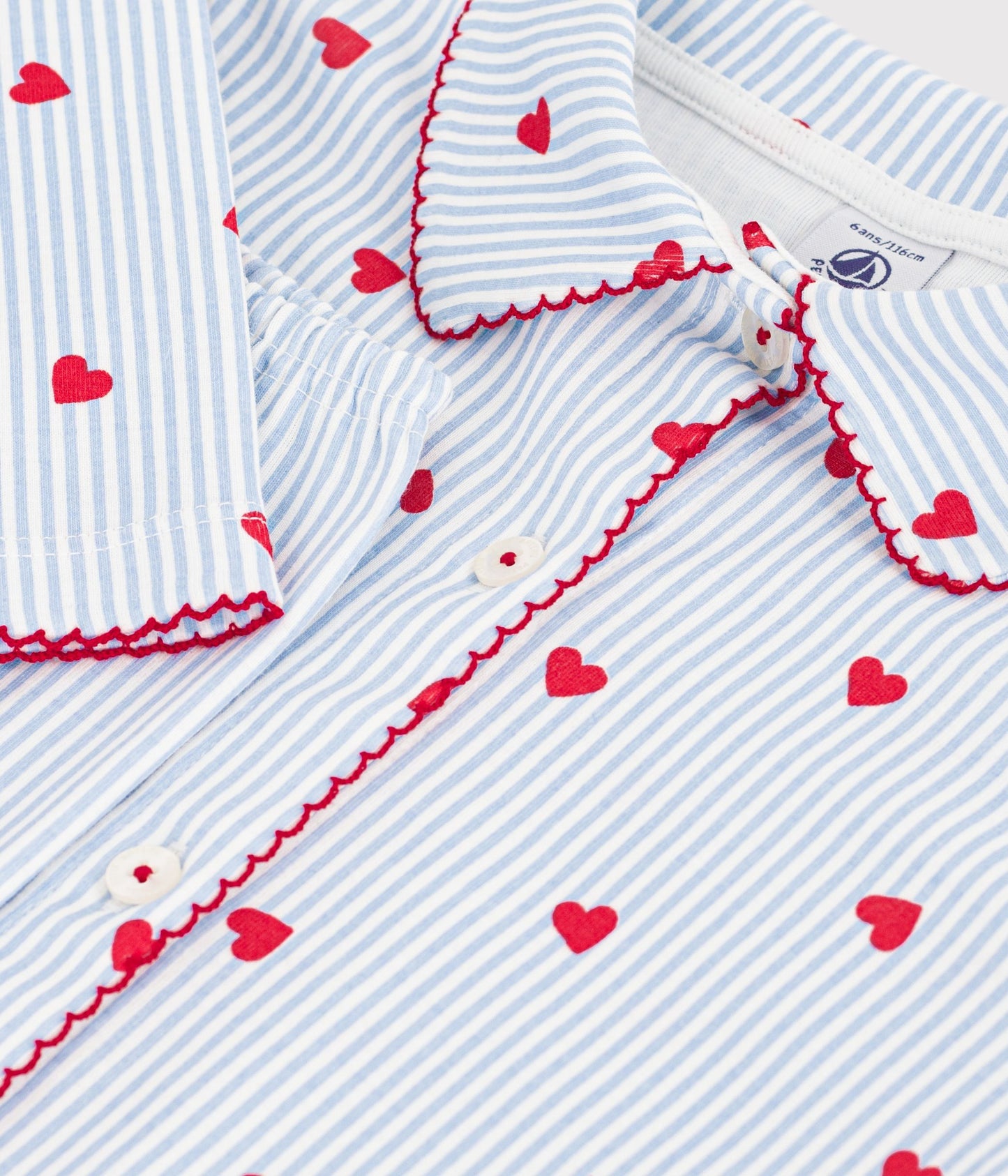Pyjamas til piger - Blåstribet/røde hjerter