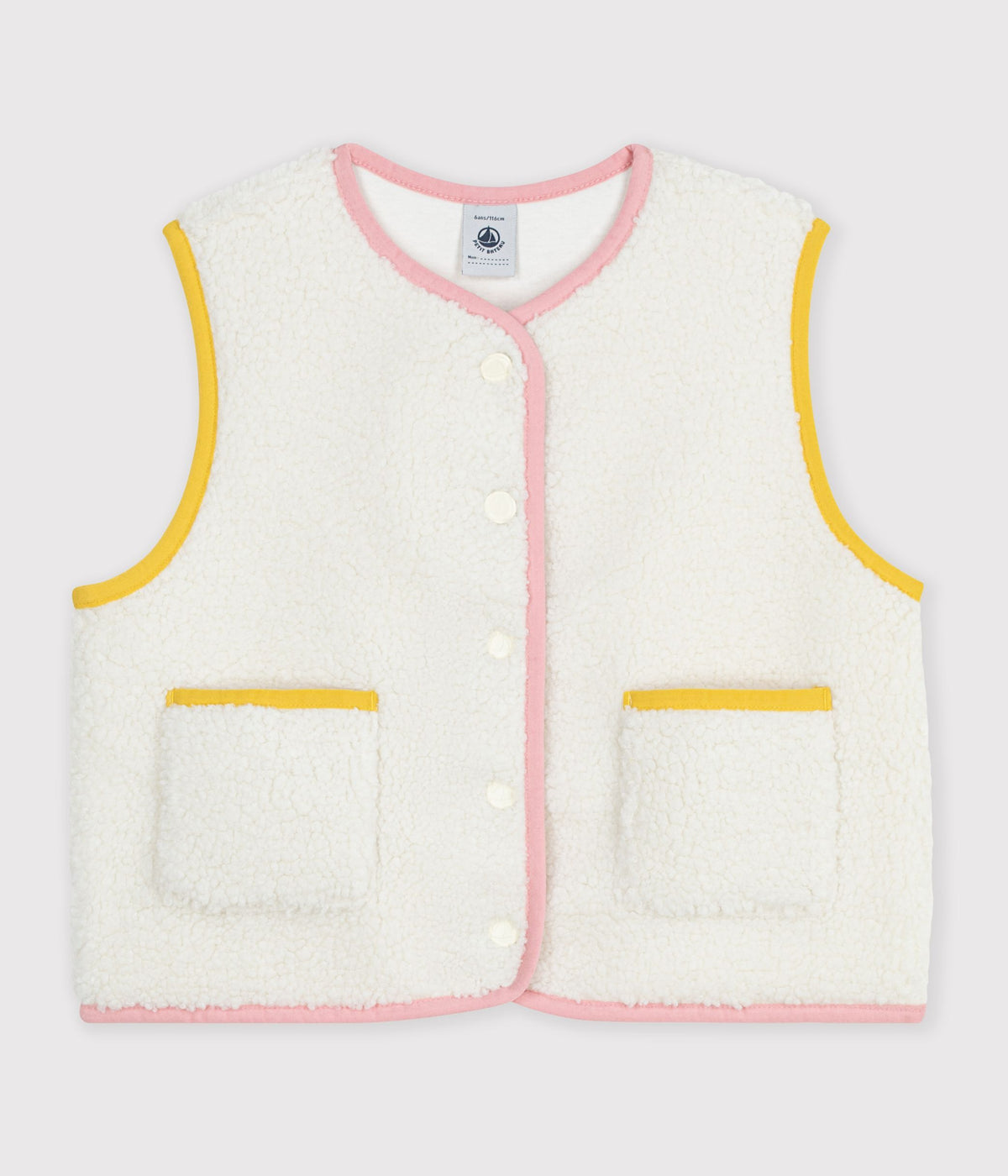 Sherpa vest til piger med kontrast kant - Milk