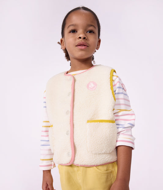 Sherpa vest til piger med kontrast kant - Milk