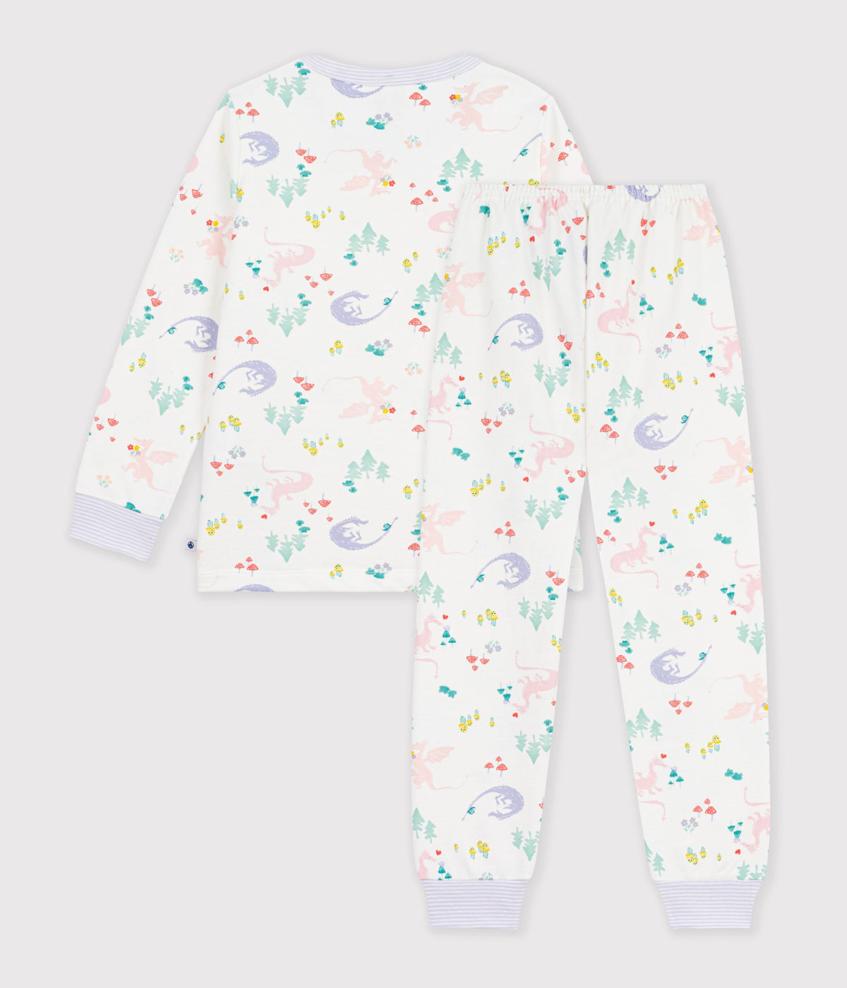 Langærmet pyjamas med drager og skovprint - lilla milleraise kant