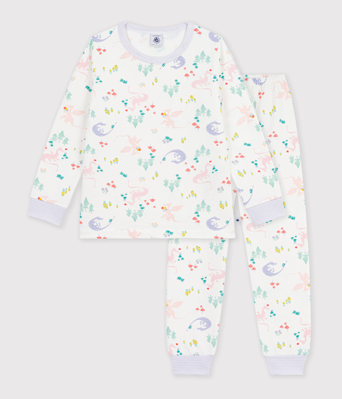 Langærmet pyjamas med drager og skovprint - lilla milleraise kant