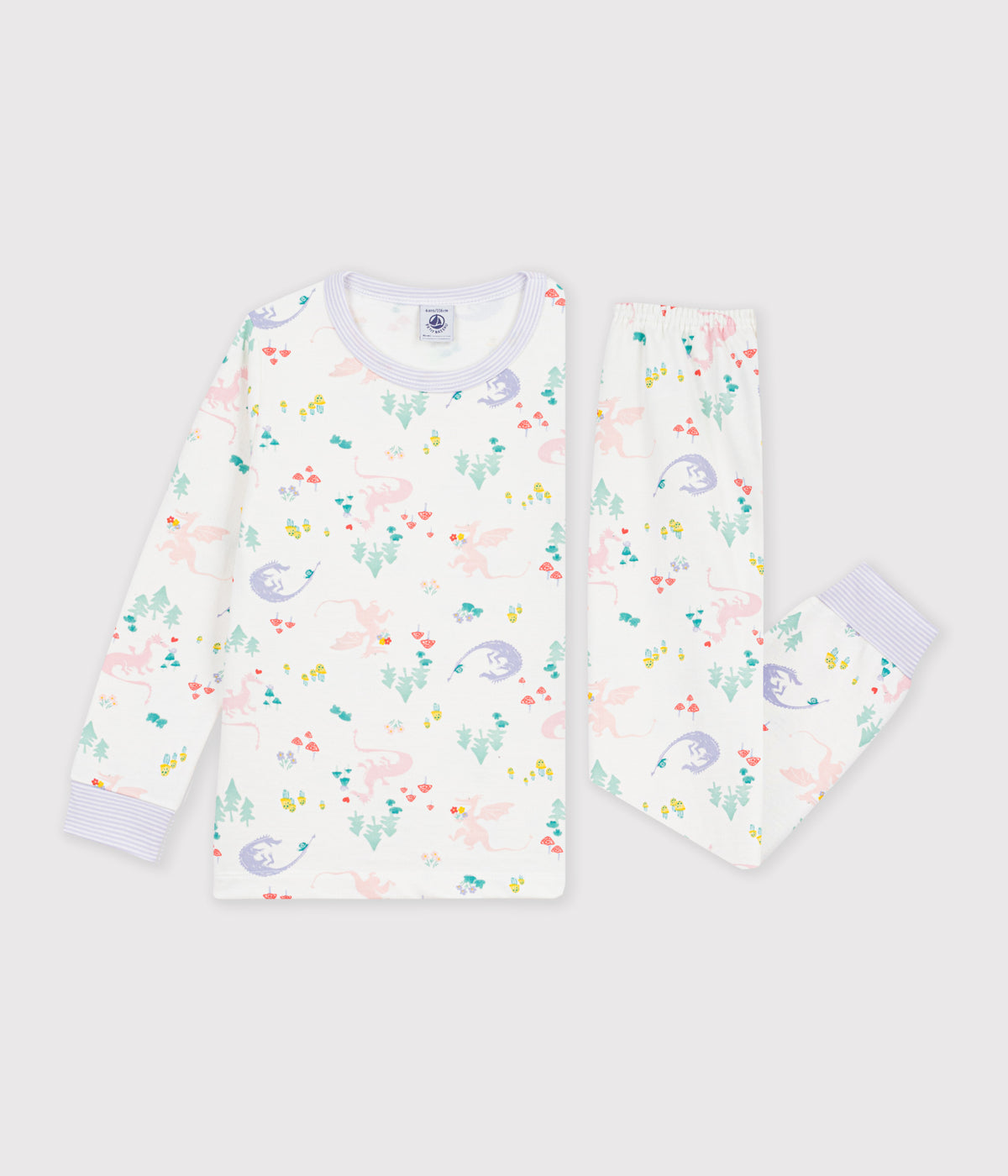 Langærmet pyjamas med drager og skovprint - lilla milleraise kant