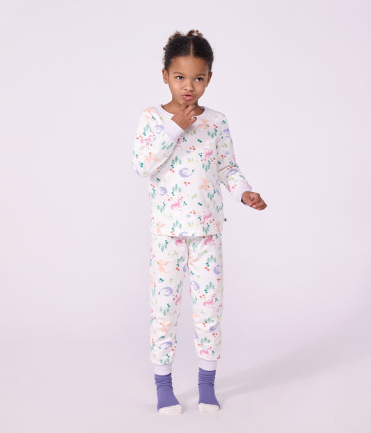 Langærmet pyjamas med drager og skovprint - lilla milleraise kant