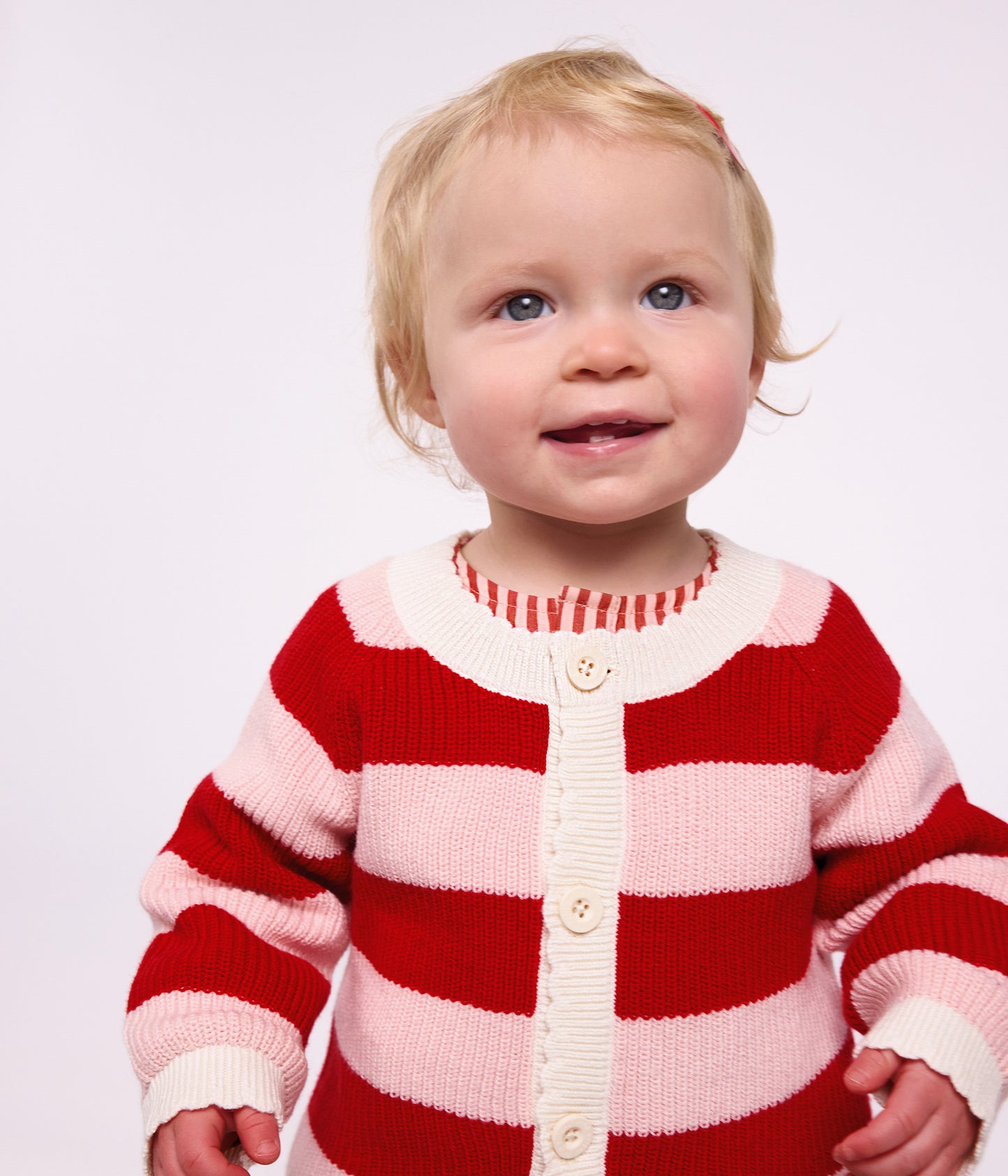 Rødstribet cardigan til baby i uld og bomuld - Terkuit/Joli