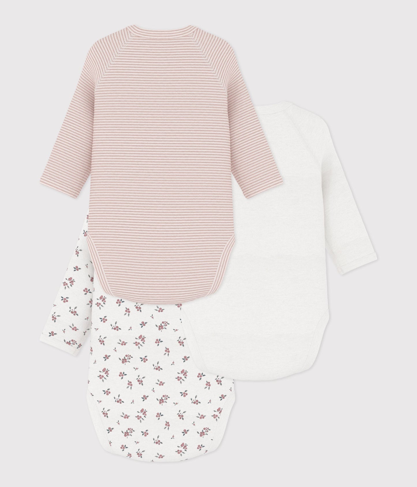 3-pak langærmede krydsbody - floral, milleraies lyserød, hvid