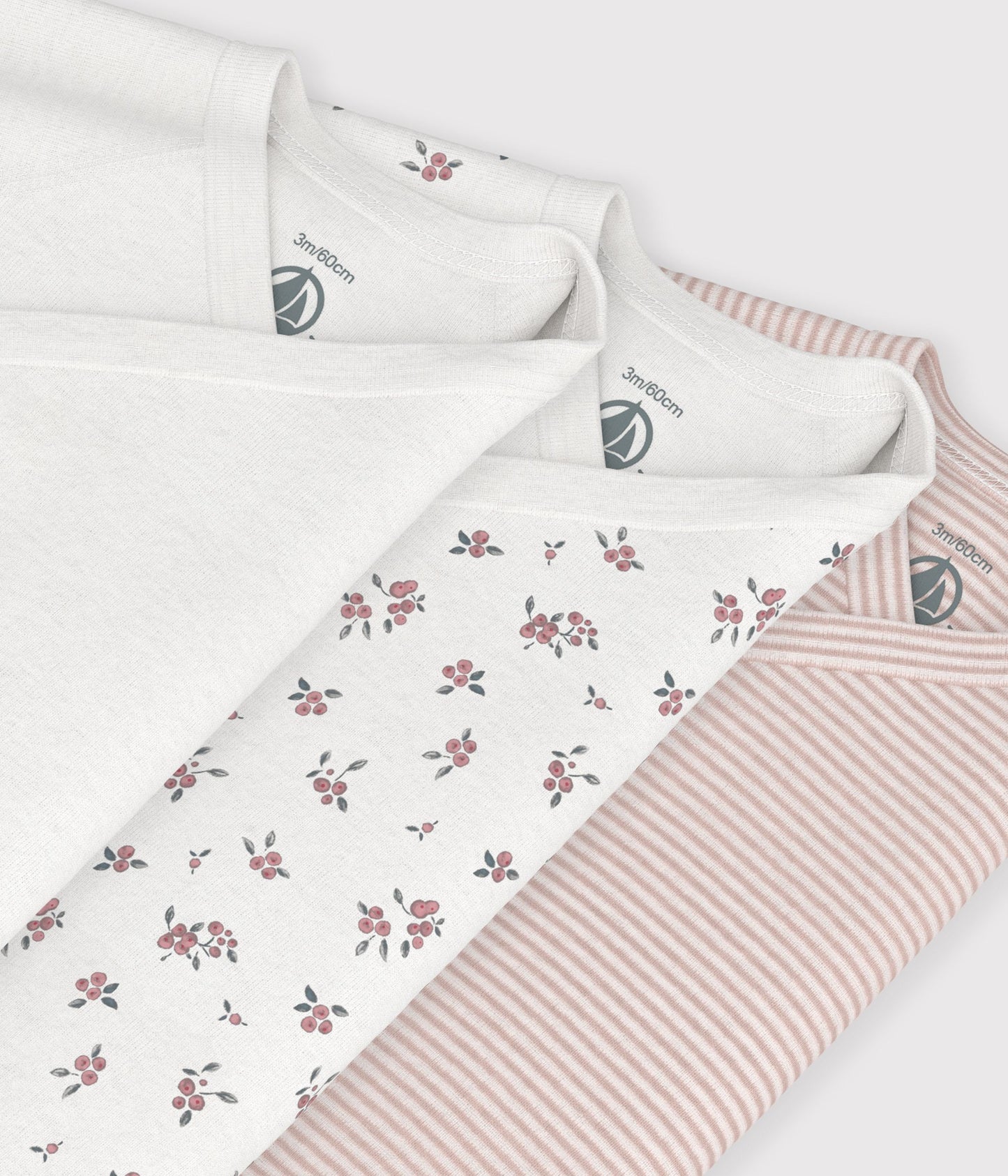 3-pak langærmede krydsbody - floral, milleraies lyserød, hvid