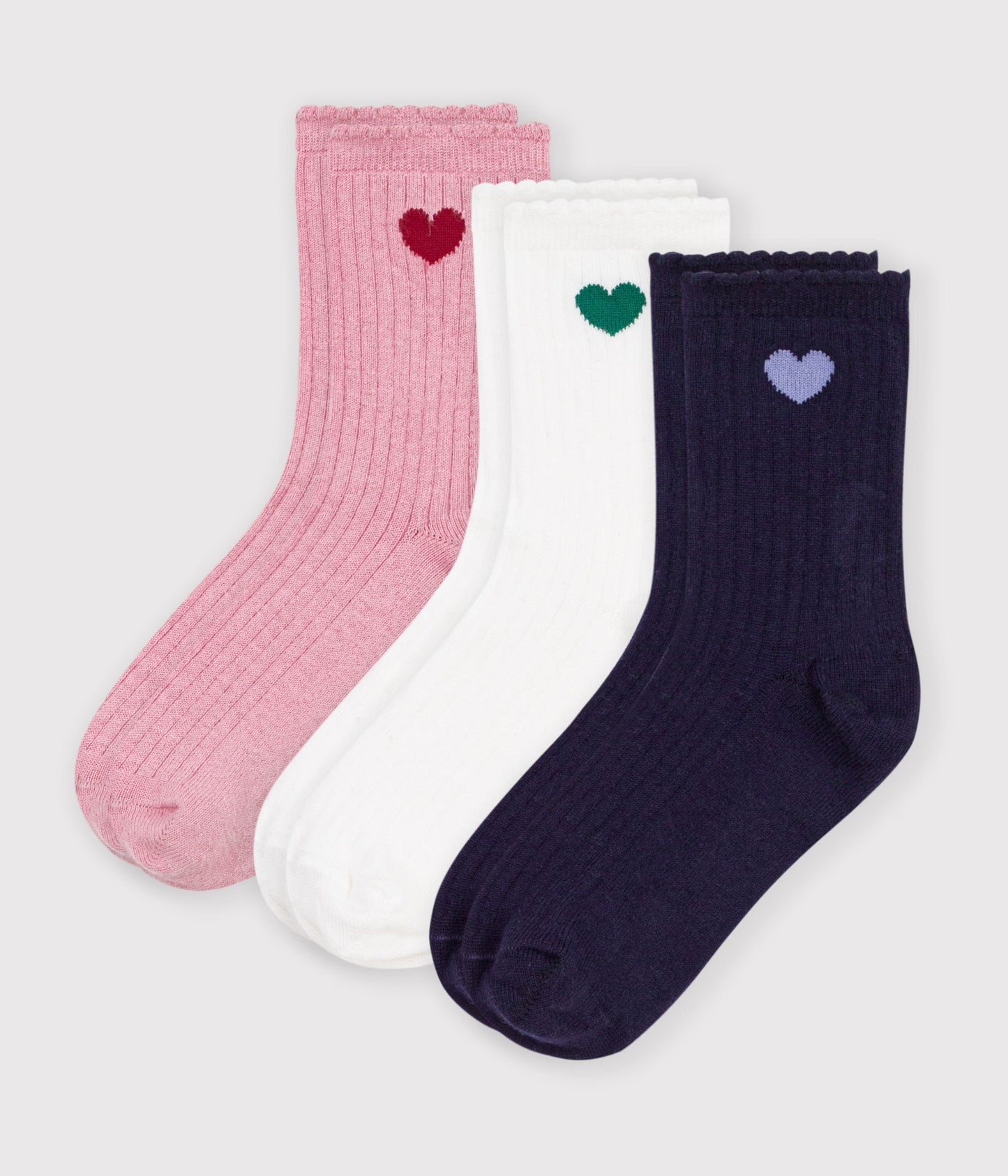 3-pak strømper med broderet hjerte til børn - Smoking/hvid/gammel rosa