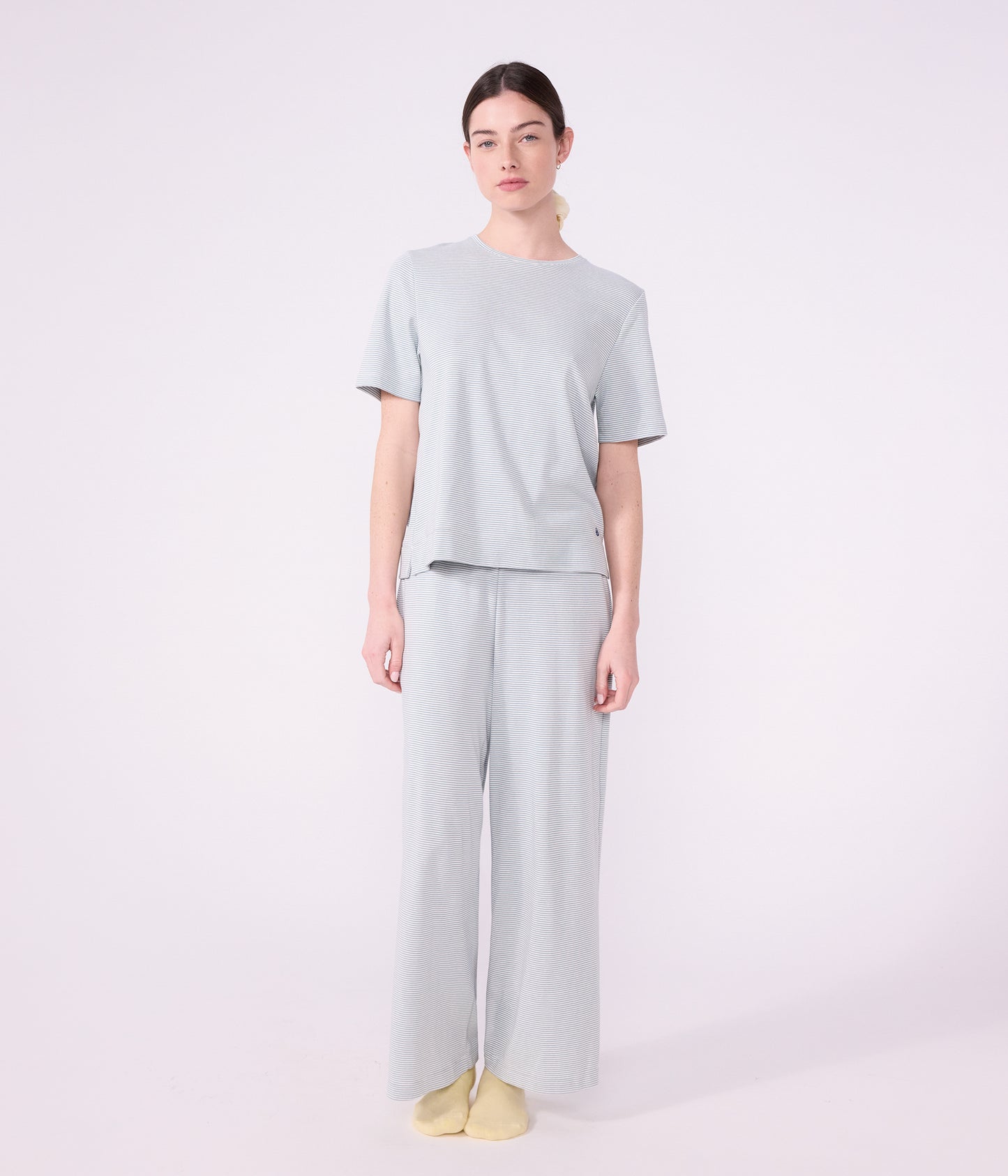 Pyjamas til kvinder - Sedumblue/Marshmallow strib