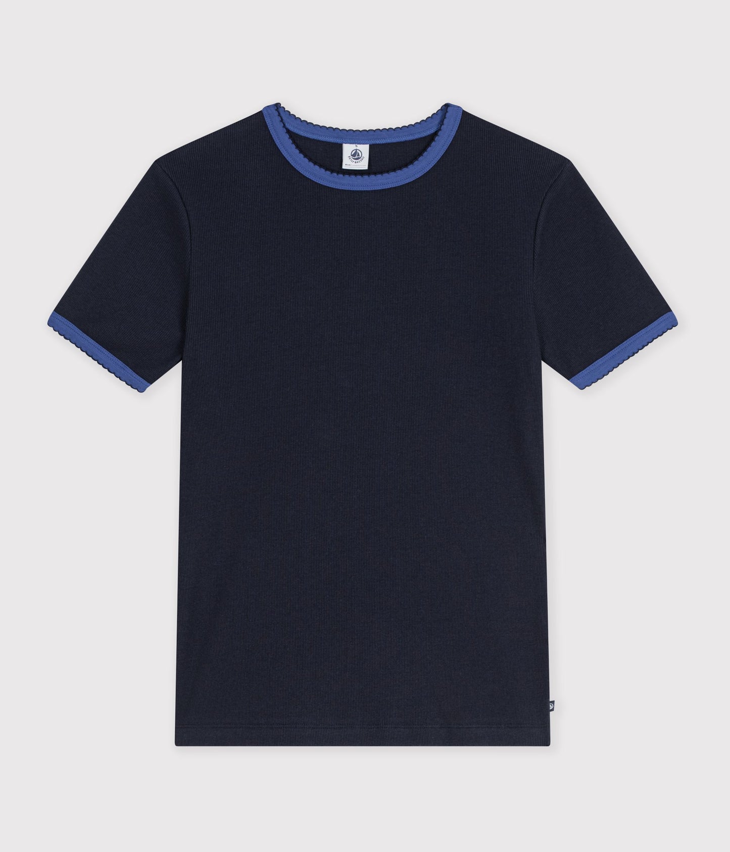 T-shirt med bølgekant til kvinder - Smoking/Koboltblå kant