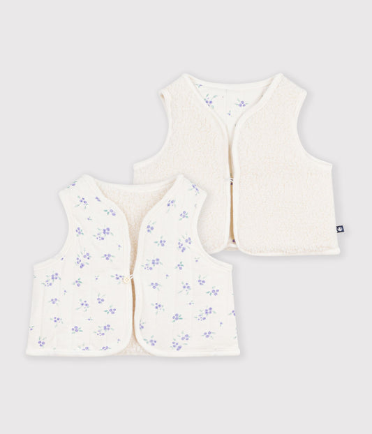 Floral printet bomulds og sherpa vest til baby
