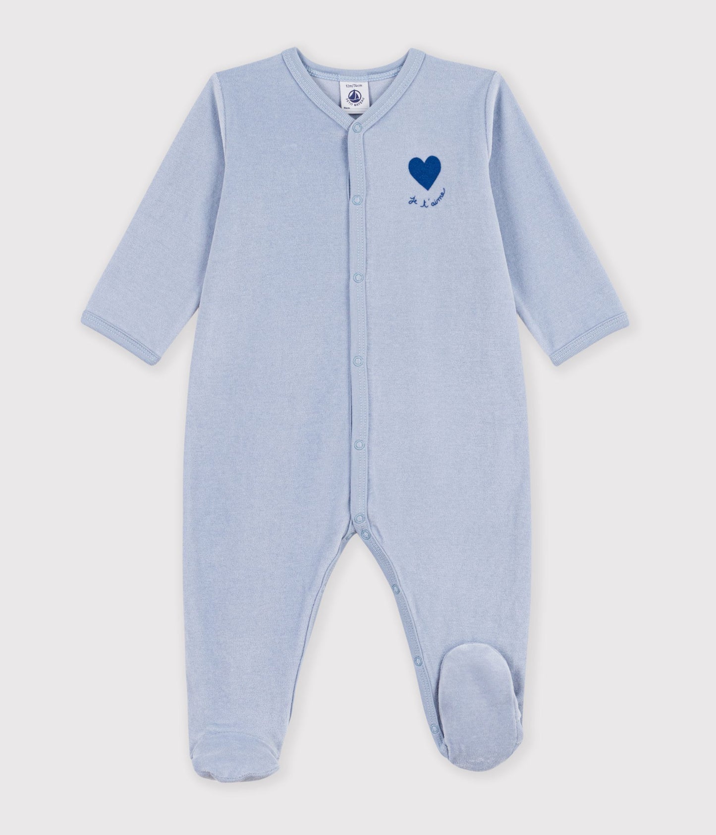 Pyjamas med fødder i velour - new placid blå