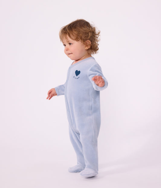 Pyjamas med fødder i velour - new placid blå