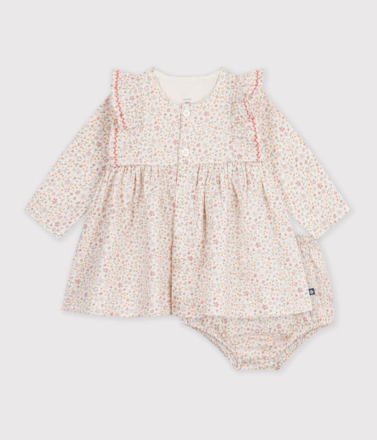 Floral printet kjole med bloomers - Milk/Multico