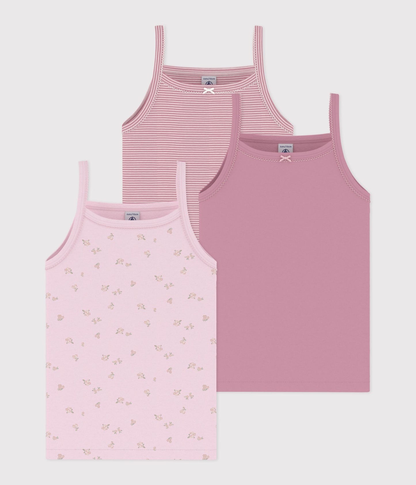 3-pak undertrøjer med stropper - floral/striber