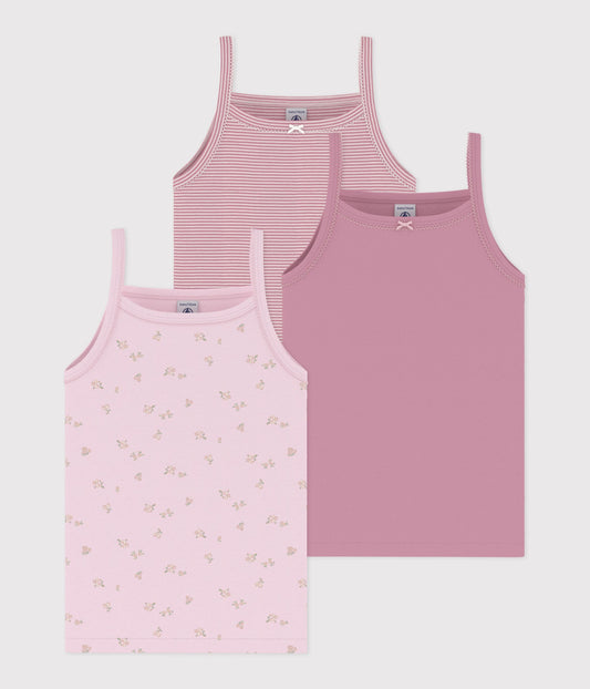 3-pak undertrøjer med stropper - floral/striber