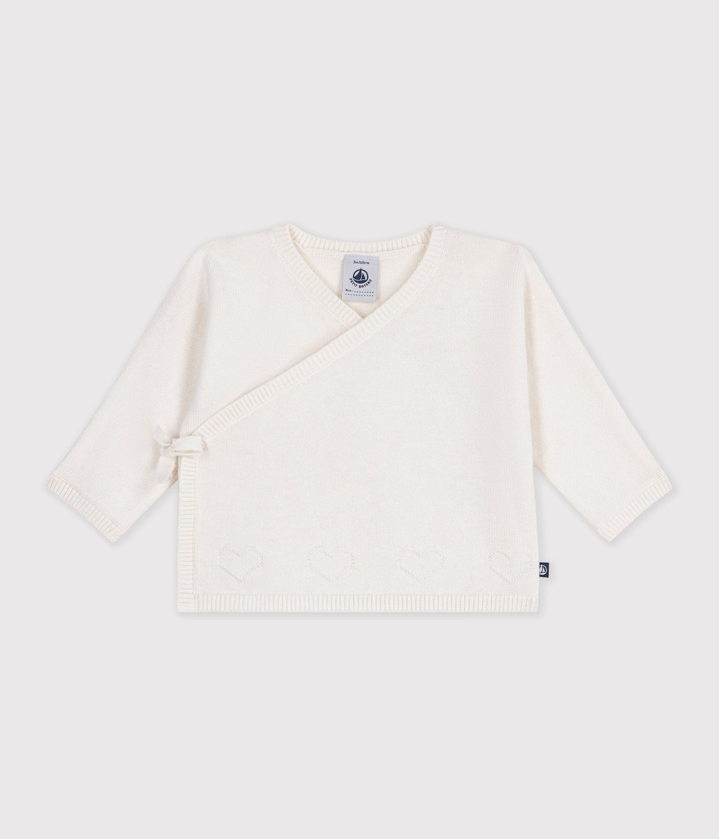Wrapover cardigan i uld og bomuld - MARSHMALLOW