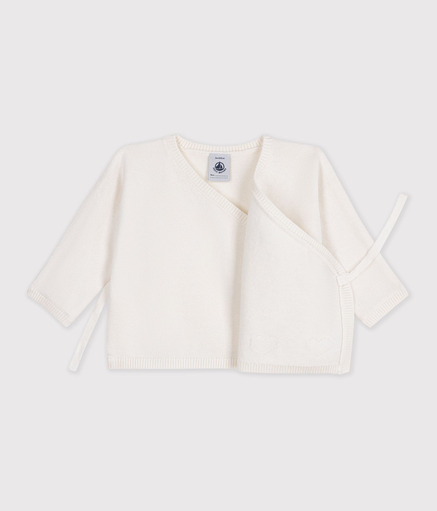 Wrapover cardigan i uld og bomuld - MARSHMALLOW