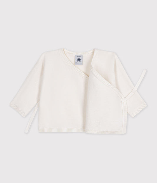 Wrapover cardigan i uld og bomuld - MARSHMALLOW