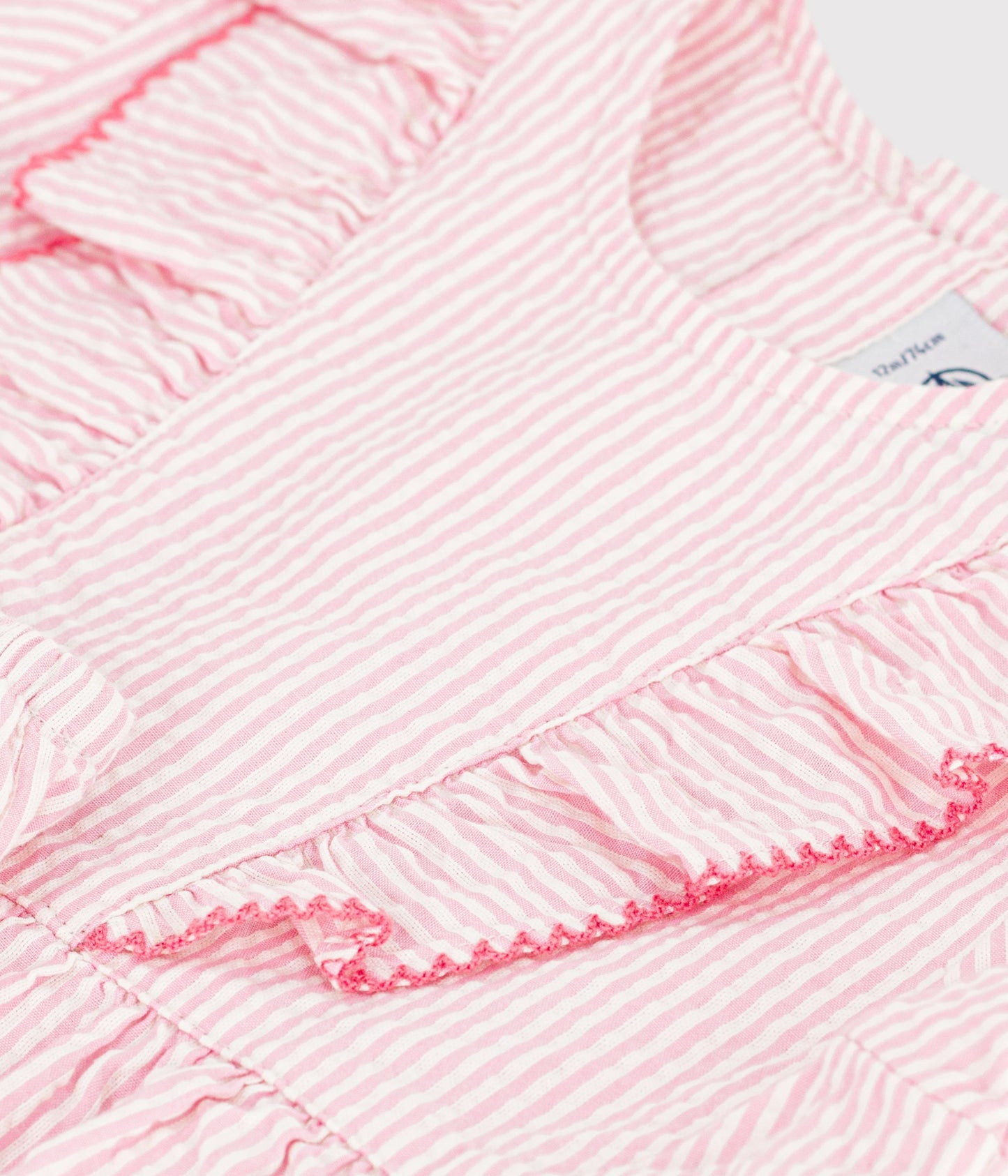 Kjole med korte ærmer og bloomers i lyserød stribet poplin - Charmi
