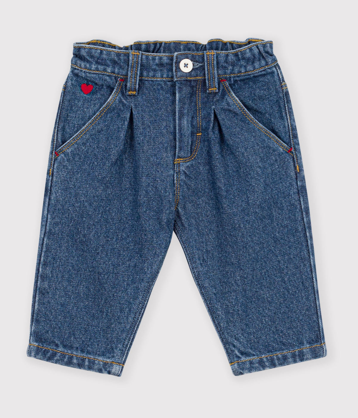 Denimbukser til baby med broderet hjerte - Denim Moyen