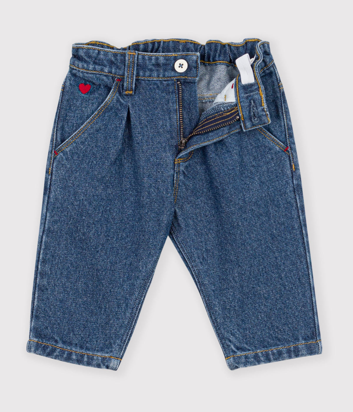 Denimbukser til baby med broderet hjerte - Denim Moyen