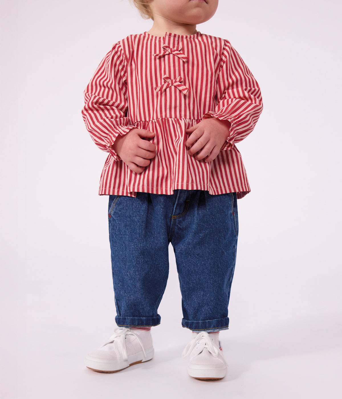 Denimbukser til baby med broderet hjerte - Denim Moyen