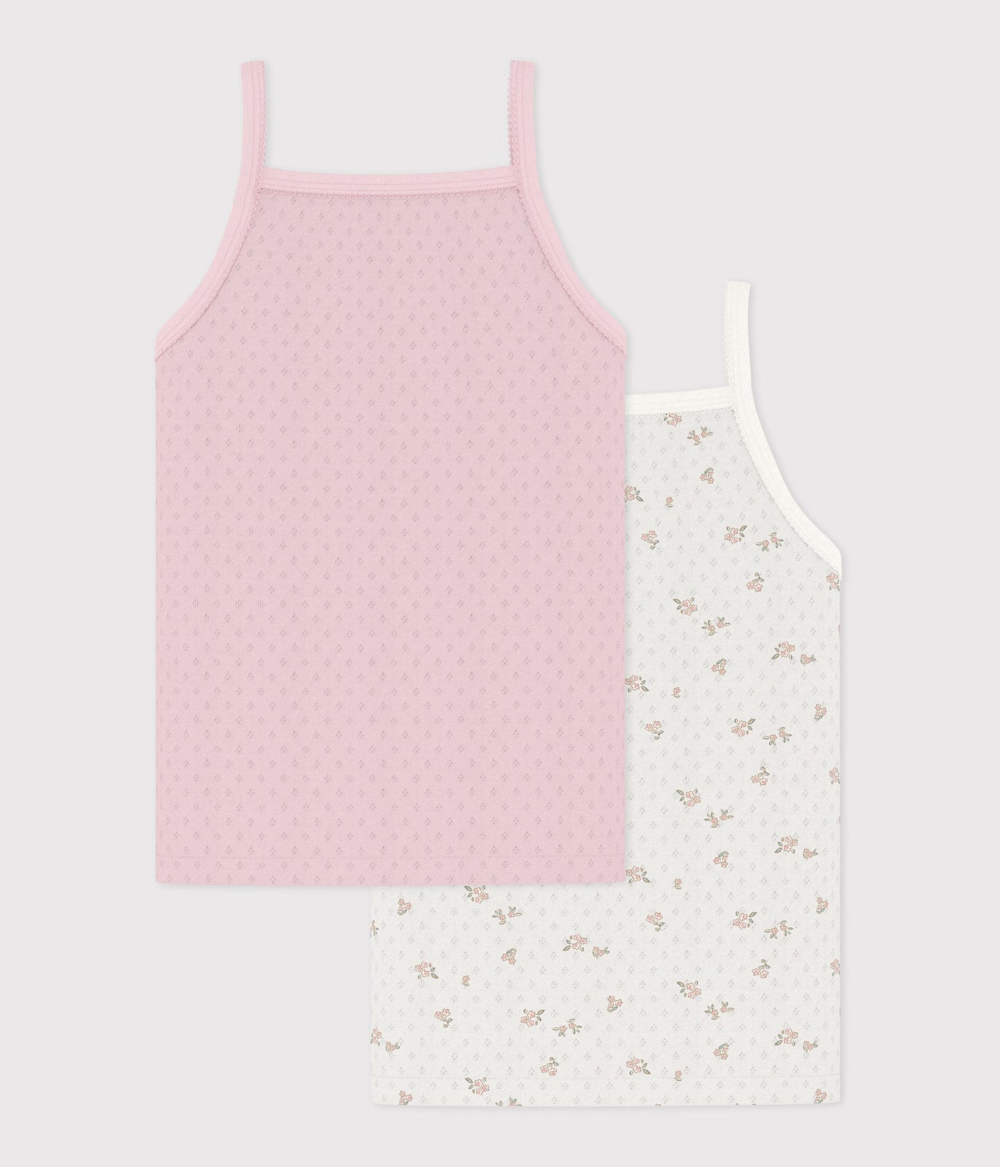 2-pak pointelle undertrøjer med stropper - Floral/Pink