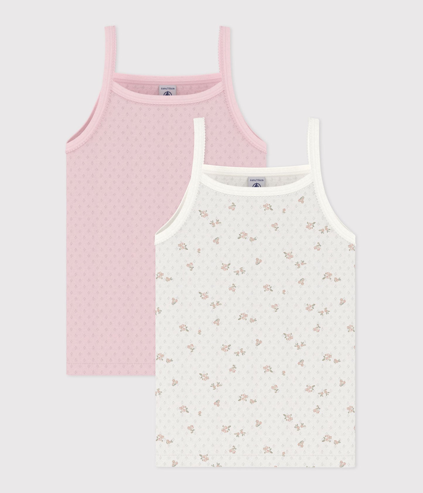 2-pak pointelle undertrøjer med stropper - Floral/Pink