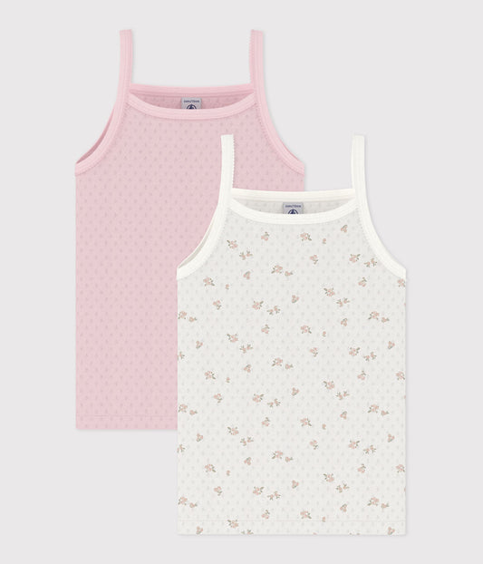 2-pak pointelle undertrøjer med stropper - Floral/Pink