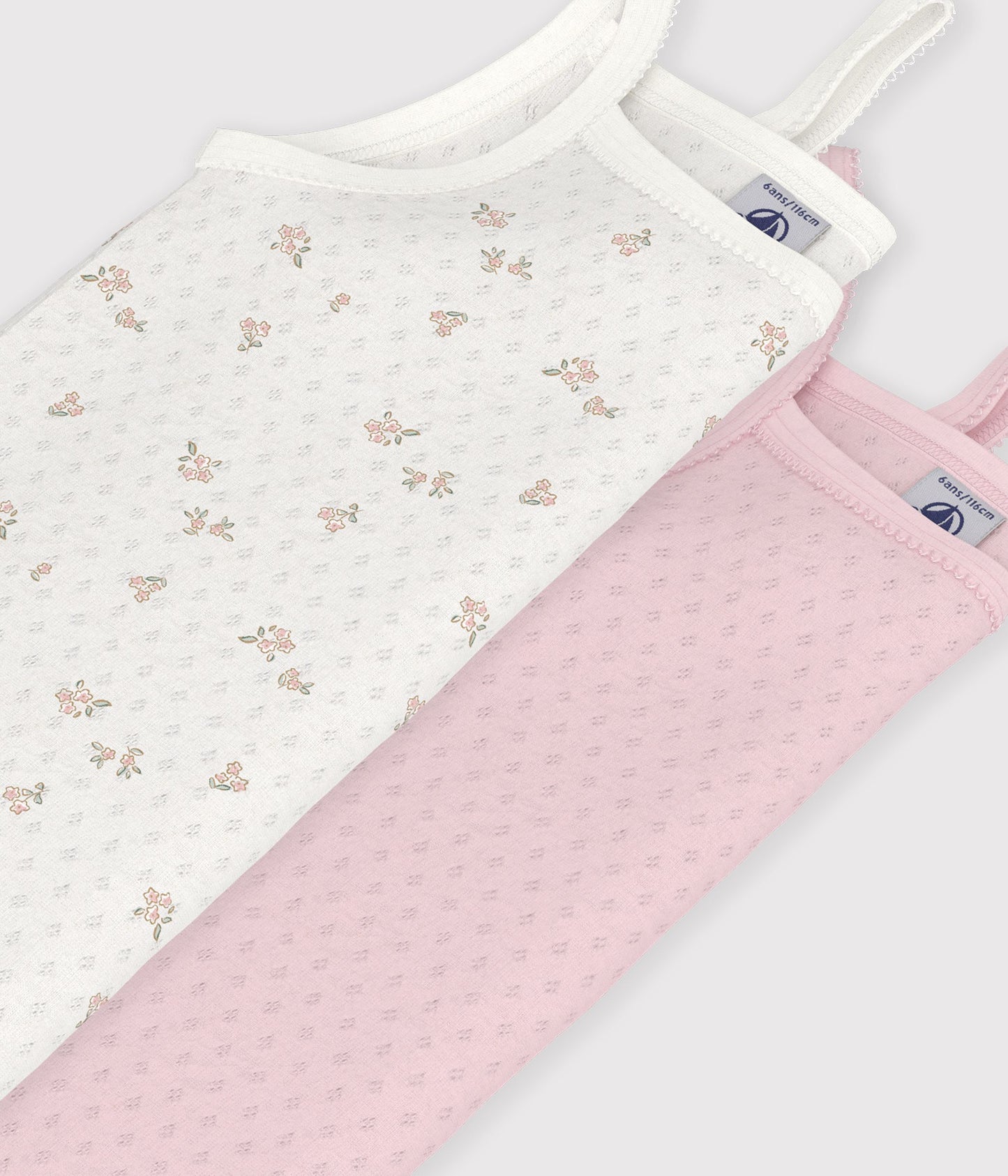 2-pak pointelle undertrøjer med stropper - Floral/Pink