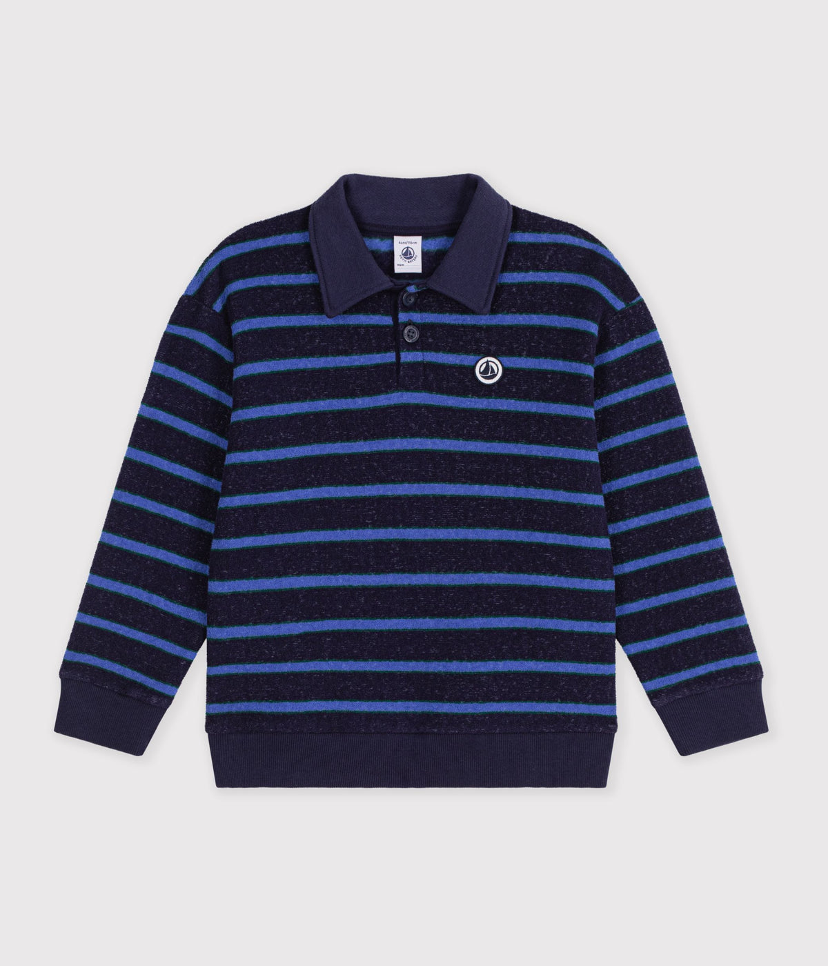 Stribet polo sweatshirt til børn - SOIR/TREE/ULTRAMARINE