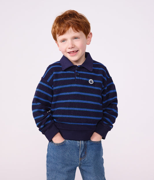 Stribet polo sweatshirt til børn - SOIR/TREE/ULTRAMARINE